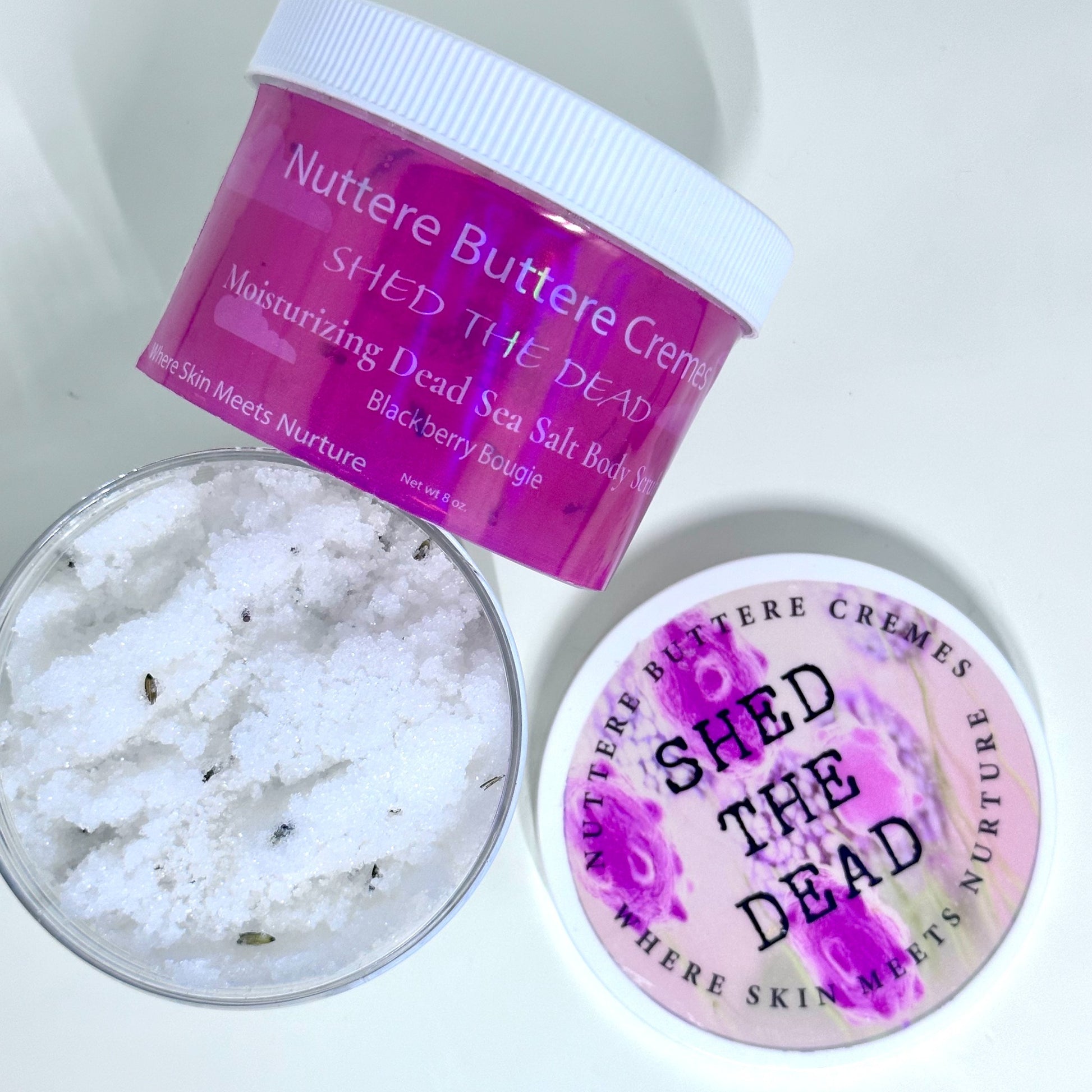 Image of Shed the Dead Body Scrub in Dead Sea Salt with natural ingredients and exfoliating properties.